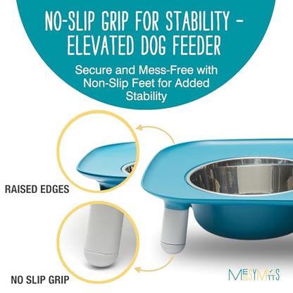 Messy Mutts Elevated Double Feeder with Stainless Bowls | Adjustable Height 3”, 5”, or 10” | Adjustable Standing Feeder for Dogs | 5 Cups per Bowl | Blue - color: Blue