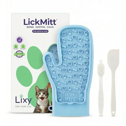 Lixy Pet LickMitt – Dual-Sided Calming & Grooming Mitt for Dogs and Cats – Human-Held Silicone Treat Mitt for Anxiety Relief, Bonding & Shedding – BPA-Free, Food-Grade, Easy Clean – Blue - color: Blue