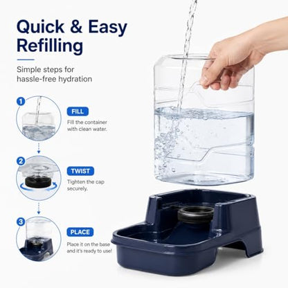 Gravity Pet Waterer for Dogs and Cats, Automatic Water Dispenser, 0.75 Gallon, Navy, Indoor Feeding Water Station