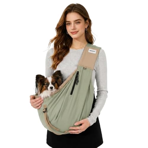 Dog Sling Carrier, Small Dog Carrier Sling for Cats & Puppies 20 lbs, Dog Carry Bag with Pockets, Light Water-Resistant Nylon, Pet Sling Carrier for Senior Pet Walks, Travel, Crowds, Home(Olive Green) - color: Olive Green