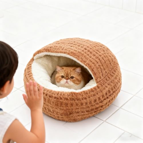Cat Cave Bed | Small Semi Enclosed Anti-Slip Dog Nest Bed | Calming Nest Covered Kitten Cave | for Home Dorm Bedroom Living Room Balcony - color: Dark Coffee