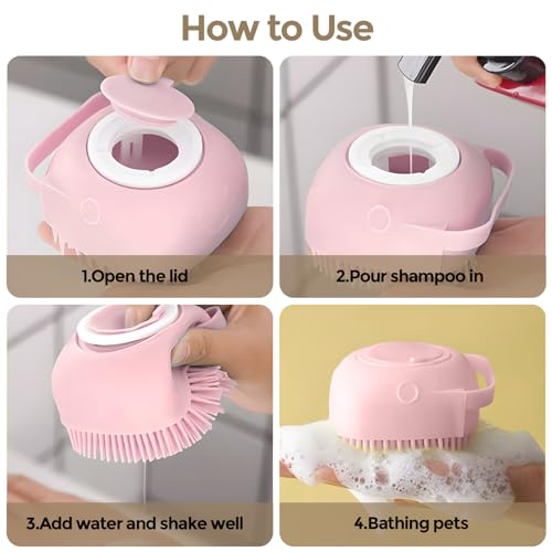 Silicone Dog Bath Brush – Dog Grooming Shampoo Scrubber with Soap Dispenser, Perfect for Shedding, Bathing, and Grooming, Ideal for Short and Long-Haired Dogs, Pink - color: pink