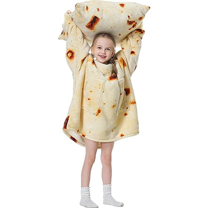Aemicion Wearable Blanket Hoodie Oversized Sherpa Hooded Blanket Sweatshirt Warm Cozy Hoodie Blanket Gift for Kids-Burritos - color: Burritos/Kids, size: Kids