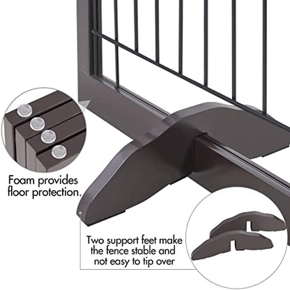 Yaheetech 32" Tall Freestanding Dog Gate, Extra Wide Pet Fence, Foldable Wire & Wooden Puppy Safety Barrier with Support Feet for House Doorway Stairs(Espresso,4 Panels)