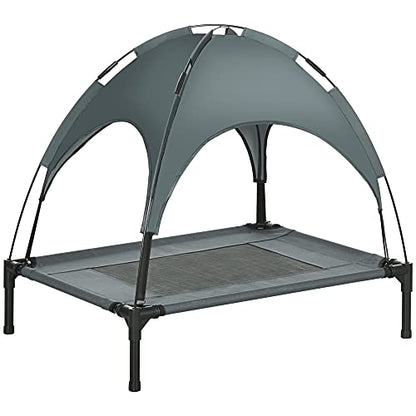 Pawhut Elevated Cooling Dog Bed Cot w/ Canopy Shade - Gray (30 inch) - color: Gray, size: 30 inch