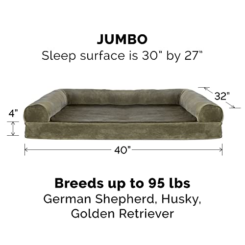 Furhaven Replacement Dog Bed Cover Faux Fur & Velvet Sofa-Style, Machine Washable - Dark Sage, Jumbo (X-Large) - color: (Faux Fur & Velvet) Dark Sage, size: Jumbo