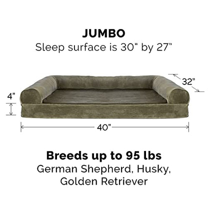 Furhaven Replacement Dog Bed Cover Faux Fur & Velvet Sofa-Style, Machine Washable - Dark Sage, Jumbo (X-Large) - color: (Faux Fur & Velvet) Dark Sage, size: Jumbo