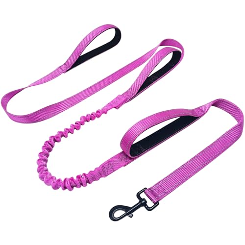 WYuZe 3 Handle Dog Leash for Large Dog 7FT Nylon Bungee Dog Training Leash | Reflective Shock Absorbing Triple Padded Handle Heavy Duty for Medium Dog Traffic Control No Pull Walking Hiking Purple - color: Purple