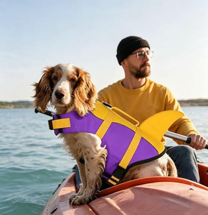 Dog Life Jacket with Removable Neck Float High Buoyancy Adjustable Pet Swim Vest with Rescue Handle for Swimming Boating (Yellow, Large) - color: Yellow, size: Large