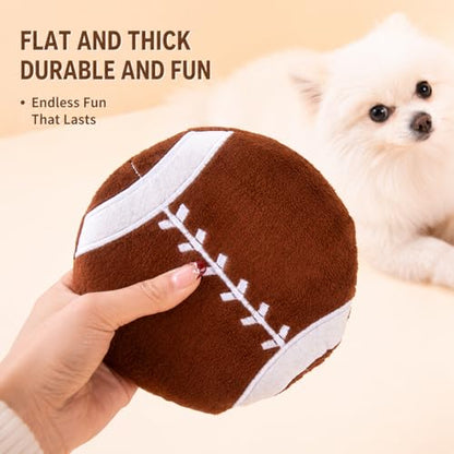 Dog Flying Disc Toy, Soft Plush Sports Ball Shaped Frisbee, Chew Resistant Squeaky Puppy Toy, Interactive Outdoor Training & Indoor Enrichment Toy - color: American football