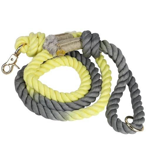 Premium Cotton Rope Leash for Medium & Large Dogs – 5 ft Handcrafted, Strong, Stylish & Durable with 360° Swivel Heavy-Duty Clip – Perfect for Everyday Walks, Training & Weddings - Yellow-Grey Ombre - color: Mint Yellow-Green Ombre