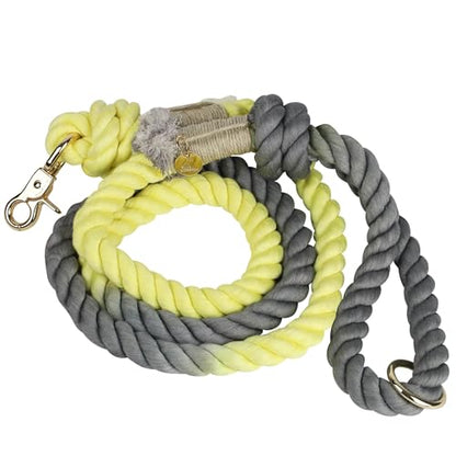Premium Cotton Rope Leash for Medium & Large Dogs – 5 ft Handcrafted, Strong, Stylish & Durable with 360° Swivel Heavy-Duty Clip – Perfect for Everyday Walks, Training & Weddings - Yellow-Grey Ombre - color: Mint Yellow-Green Ombre