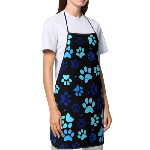 Dog Grooming Waterproof Apron with 2 Pockets, Cute Animals Puppy Dog Pets Apron - color: Blue