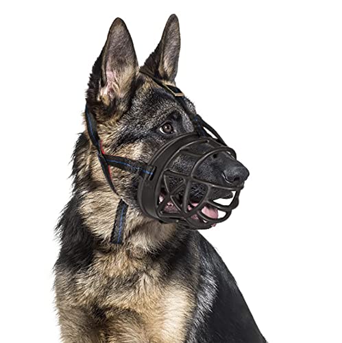 Dog Muzzle Breathable Basket Muzzles for Large and X-Large Dogs, Stop Biting, Barking and Chewing, Best for Aggressive Dogs Black Brown (Black Rubber, L) - size: L