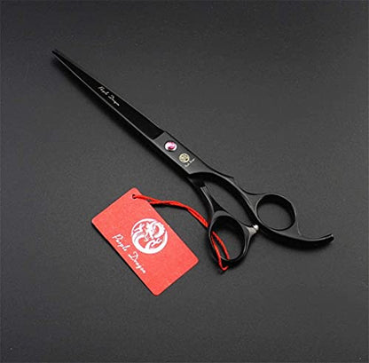 Purple Dragon Professional 7.0 inch 4PCS Pet Grooming Scissors Kit Japan Premium Steel Straight, Curved & Thinning Blade Dog Hair Cutting Shears Set with Case - color: Matte Black