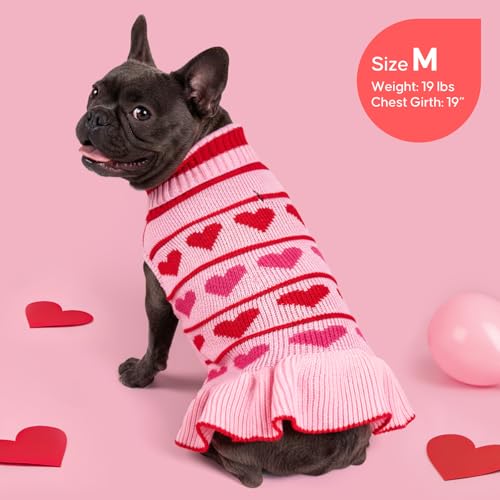KYEESE Valentines Dog Sweater, Soft Turtleneck Dog Sweaters for Small Dogs, Stretchy Pullover Small Dogs Sweater, Warm Pet Sweaters Dress with Heart Print, Comfy Pet Clothes Coat with Leash Hole, S - color: 00# Red Love Design, size: Small (3-6lbs)