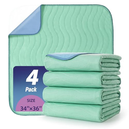 Pee Pads for Adults, Kids and Pets, Cotton-Like Surface, Machine Washable, 100% Leak Prevention with Waterproof TPU Layer (4 Pack, 34*36 inch) - size: 4 pack, 34*36 inch