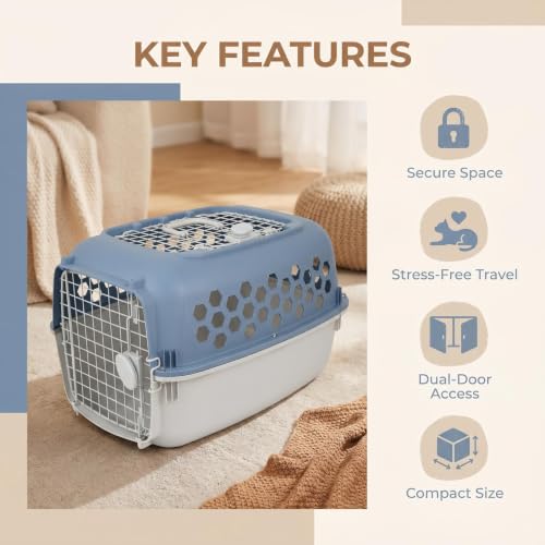 Small Dog Crate 25 lbs, 2 Door Portable Travel Kennel, Blue | Designed for Real-Life Everyday Use;Helps Build Better Pet Behavior Habits;Reduces Owner Stress in Busy Moments