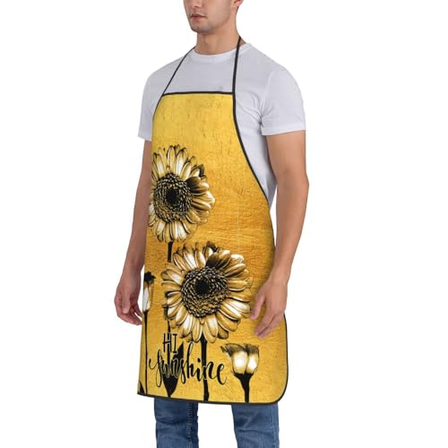 Women Men Bib Aprons Chef Cooking Apron With Pockets For Kitchen Grilling Bbq Painting Gardening - color: Sunflower