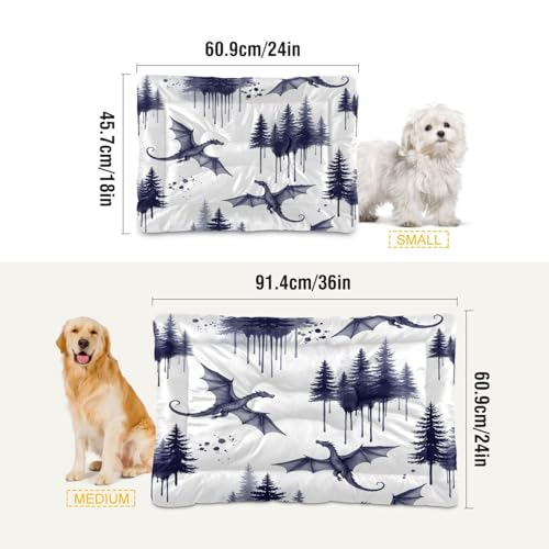 Black White Dragon Pattern Pet Bed Mat for Dogs and Cats, Soft Washable Crate Pad with Non-Slip Bottom, Cozy Bed Cushion for Small Medium Large Pets, 24x36 Inch - size: Medium