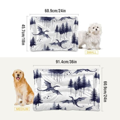 Black White Dragon Pattern Pet Bed Mat for Dogs and Cats, Soft Washable Crate Pad with Non-Slip Bottom, Cozy Bed Cushion for Small Medium Large Pets, 18x24 Inch - size: Small