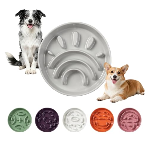 Ceramic Slow Feeder Dog Bowl, 1.8 Cups Anti -Slip Slow Feeding Bowl to Slow Down Eating, 8.2 Inch Dog Food Dish for Medium to Large Breeds, Grey - color: Grey, size: Medium
