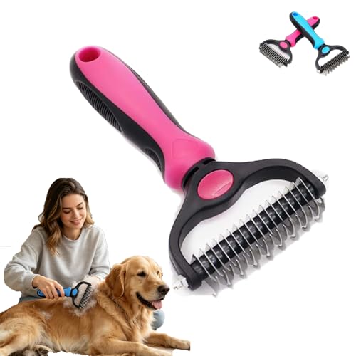 Pet Grooming Brush – Double Sided Undercoat Rake & Dematting Comb For Dogs And Cats, Detangling Tool For Matted Fur, Ideal For Medium Or Long Haired Breeds (Pink-A, Small) - color: pink-a, size: Small