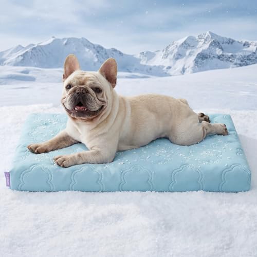LESURE ApexCloud™ Cooling Dog Bed with Washable Cover for Medium Dogs, 29IN | Q-Max>0.5 Cool-Touch Fabric, Orthopedic Egg Crate Foam,Breathable Non-Slip Summer Mat,For Active Senior Long-Haired Pets,Blue - color: Cooling Blue, size: 29x18x2.8