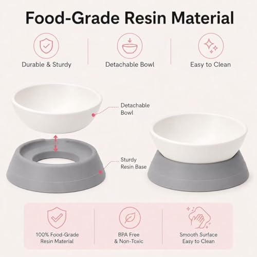 Tilted Angle Dog Bowls - Slanted Resin Dog Cat Food Bowl, Non-Slip Pet Feeder with Detachable Silicone Stand (Gray, L - 4 Cup) - color: Gray, size: L - 4 Cup