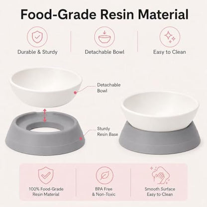Tilted Angle Dog Bowls - Slanted Resin Dog Cat Food Bowl, Non-Slip Pet Feeder with Detachable Silicone Stand (Gray, L - 4 Cup) - color: Gray, size: L - 4 Cup