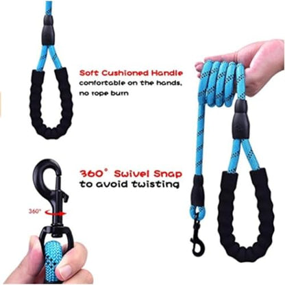 5 FT Strong Dog Leash for Medium Large Dogs Heavy Duty Rope with Reflective Threads Padded Handle for Big Dogs Puppy - color: Blue
