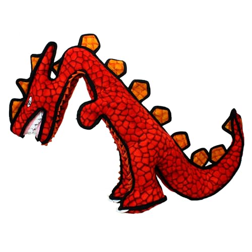 TUFFY - World's Tuffest Soft Dog Toy - Dinosaur Destructosaurus - Multiple Layers. Made Durable, Strong & Tough. Interactive Play (Tug, Toss & Fetch). Machine Washable & Floats - color: Red Destructosaurus Dinosaur