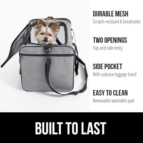 GORILLA GRIP Reusable Puppy Pads Slip Resistant Pet Crate Mat and Airline Travel Cat Carrier Bag, 28x18 Washable Absorbing Pad Paw Gray, Breathable Mesh Pet Travel Bag Gray, 2 Item Bundle