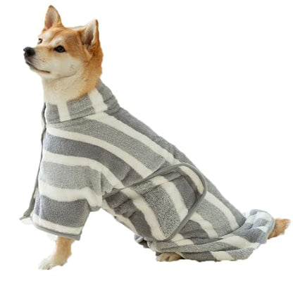 YiZYiF Microfiber Dog Bath Towel Robe Super Absorbent Pet Drying Coat with Adjustable Collar and Belly Strap for Swimming Gray Medium