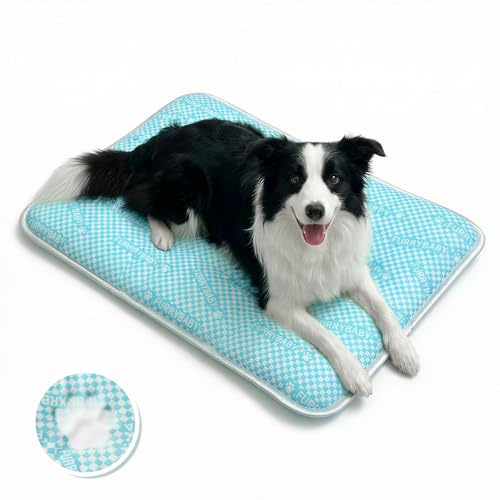 furrybaby Dog Cooling Mat Dog Bed mat, Extra-Thick Dog Crate Pad, Cat Bed, Washable Pet-Safe Magic Cooling Pad for Dogs Cats, Long Lasting Cooling for Crate Bed Indoor Outdoor Summer, 35x28, Sea - color: Sea, size: 35“x28"(Large)