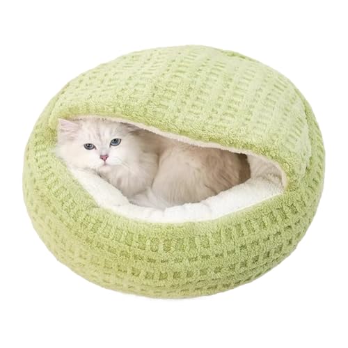 Plush Cat Bed Hooded Semi Enclosed Shell Shaped Pet Nest Cozy Warming Anti-Slip Small Dog Bed for Puppy and Kitten - color: Green, size: Small