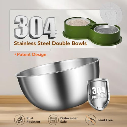 Newget Stainless Steel Dog Bowl Set with Lids, 304 Metal Dual Food & Water Bowls for Dogs & Cats, Large Capacity Pet Feeder with Cover Keeps Food Fresh, Anti-Skid Dog Dish for Small/Medium/Large Pets - color: Green