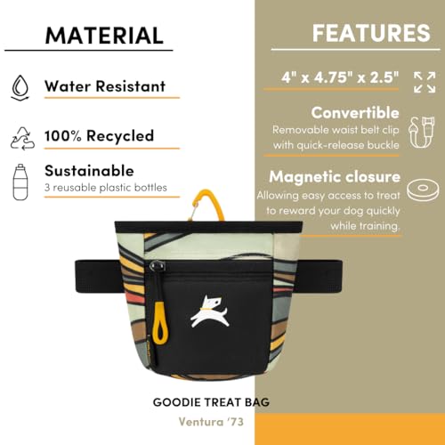OllyDog, Goodie Treat Bag, Dog Treat Training Pouch | Magnetic Closure | 3 Ways to Wear | Hands-Free Waist Belt | Water-Resistant Recycled Vegan Fabric (Ventura '73) - color: Ventura '73