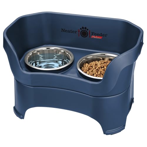 Neater Pet Brands Neater Feeder Deluxe Mess Proof Dog Bowls Elevated for Large Dogs Over 40 lbs, Made in USA, No Spill Raised Dog Food Bowl Stand Feeding Station, Food and Water Bowl Set, Dark Blue - color: Dark Blue, size: Large with Standard Bowl