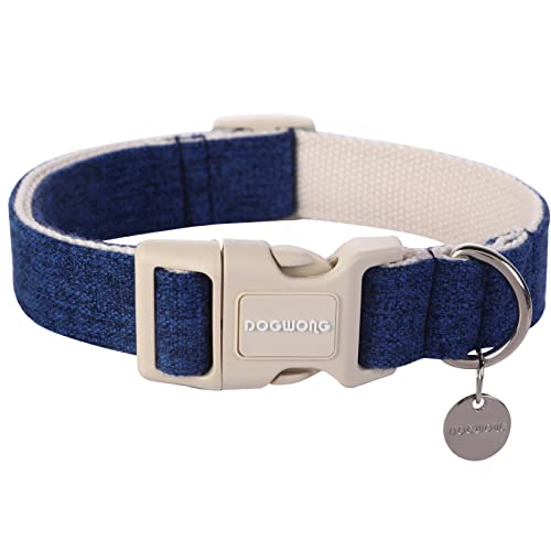 DOGWONG Cotton Hemp Dog Collar, Heavy-Duty Blue Dog Collar Adjustable Soft Natural Fabric Cute Wedding Puppy Necklace for Small Medium Large Dogs - color: A: Deep Blue, size: X-Small