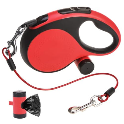 SCENEREAL Retractable Dog Leash for Small Medium Large Dogs up to 110lbs, 26ft 360° Tangle-Free Nylon Tape with Anti-Chewing Wire Rope&Waste Bag Dispenser, Heavy Duty Long Durable One-Handed Brake - color: Chew Proof (Black & Red /26ft)