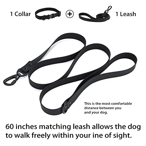 Waterproof Dog Collar and Leash Set Adjustable Quick Release Buckle Collar Leash for Small Medium Large Dogs (Medium, Black)