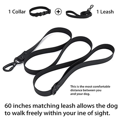 Waterproof Dog Collar and Leash Set Adjustable Quick Release Buckle Collar Leash for Small Medium Large Dogs (Medium, Black)
