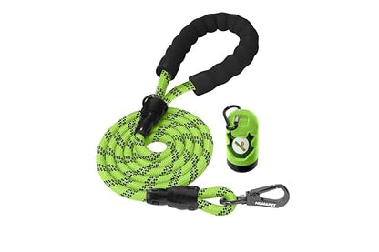 Homapet. Braided Rope Dog Leash 6 Ft with Comfortable Padded Handle Reflective Threads with Poop Bag Dispenser for Large Dogs (Green/Black 6FT-1/2) - color: Green/ Black