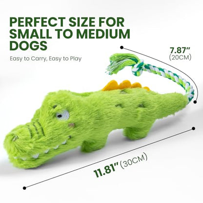 Squeaky Plush Crocodile Dog Toy with a Rope Tail,Crinkle Stuffed Dog Toy Keep Them Busy Tug of War Training Play, Dog Chew Toys for Small Dogs (Green)