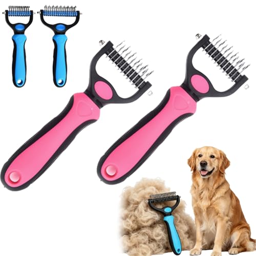 Whimsyard Dog Brush, Dual-Groom Pro All Pets Detangling Brush, Pet Pro Grooming Tool, Universal Detangling Comb for Dogs, Double-Sided Stainless Steel for Coat Care & Shedding Removal (Pink*2/S) - color: Pink*2/S