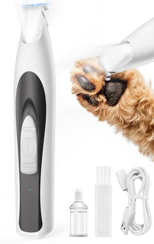 oneisall Low-Noise Dog Paw Trimmer with LED Light, Paw Trimmer for Dogs &Cats 0.8inch/20mm Wide Blade, 35dB Cordless Electric Pet Paw Grooming Clippers for Paws, Ears, Face, Rump - color: White