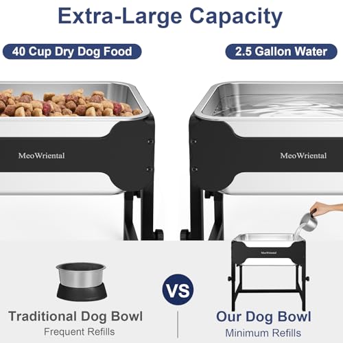 2.5 Gallon Adjustable Elevated Dog Water Bowl, Raised Stainless Steel Large Dog Bowl with 4 Height(11-17")， Full Metal Feeding Station for Relief Joint Pressure, Easy to Clean, Indoor & Outdoor