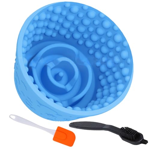 Dog Lick Bowl,Anxiety Relief Non-Slip Silicone Treat Bowl,Durable Anti-Choking Long-Lasting Enrichment Slow Feeder Licking Mat for Small Medium Large Breed,Freezable BPA Free Silicone Dishwasher Safe - color: Blue, size: M-L