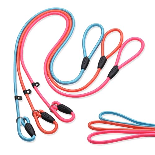 FOVRLZSE 3-Pack Adjustable Dog Slip Leads Pink/Light Blue/Orange - Super-Strong, Easy On/Off, No Collar Needed, Standalone Use, Eye-Catching for Walking/Training - color: Pink, Blue, Orange